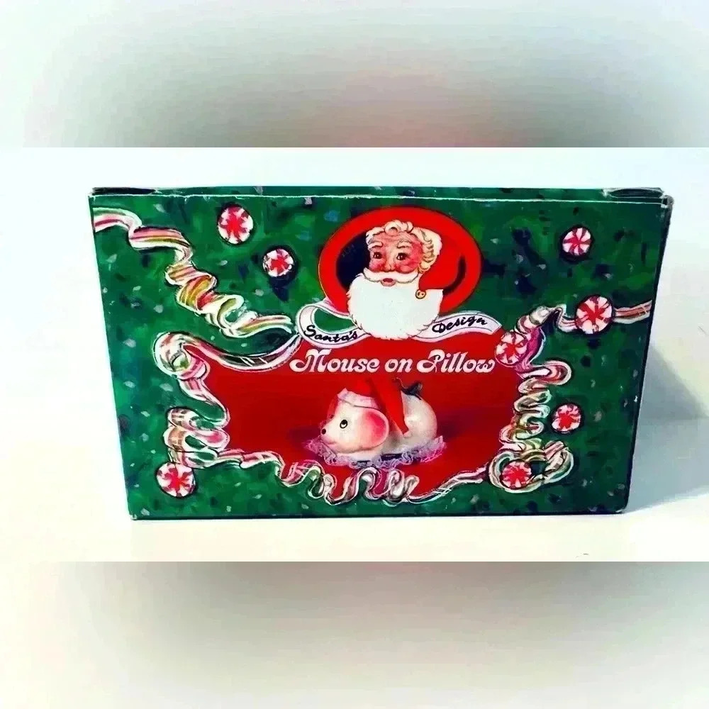 Vintage 1992 “Mouse On Pillow” Santa’s Design figurine. Brand new in box.